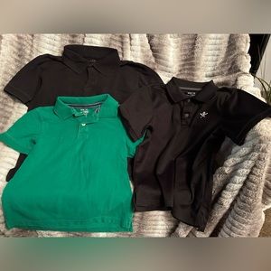 3-short sleeve collar shirts, 2-black, 1-green size 7/8